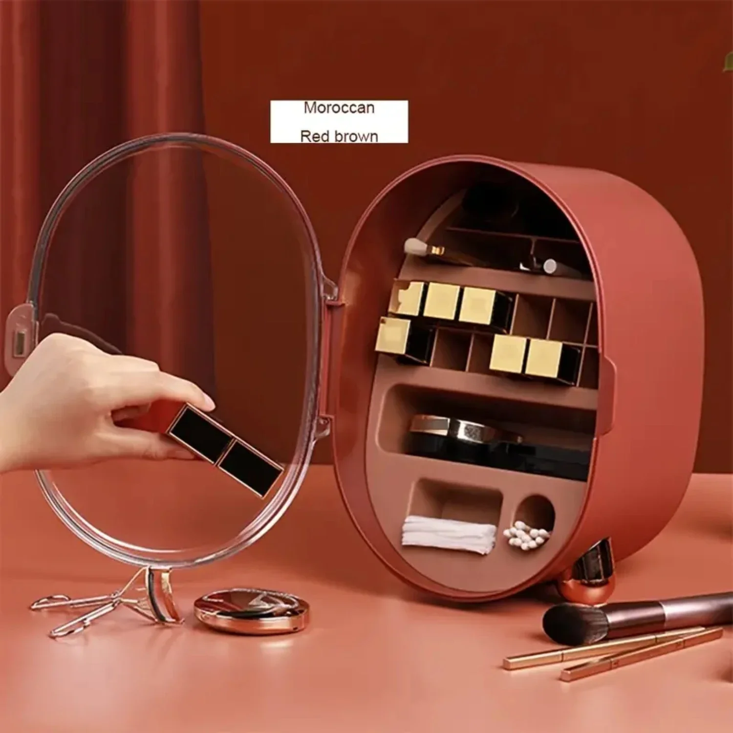 

Удобный и стильный портативный многофункциональный пылезащитный ящик для хранения косметики для средств по уходу за кожей и украшений, идеально подходит для orga