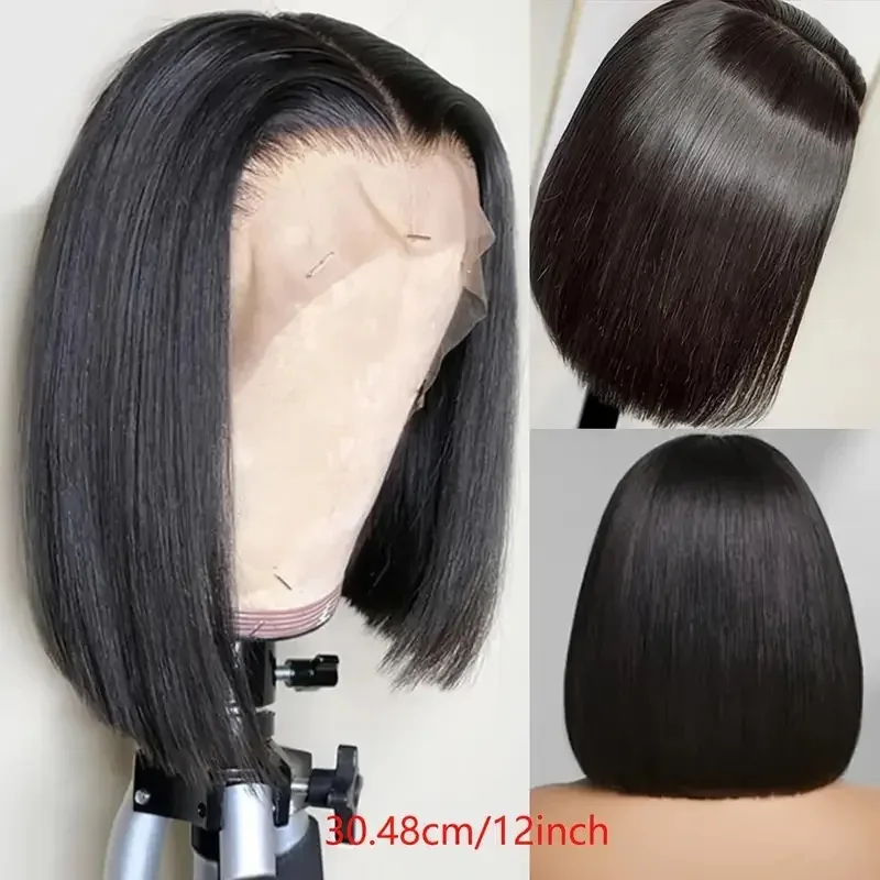 YKB-Peluca de cabello humano liso con cierre de hueso, sin pegamento, pronta para usar, 13x6, HD, con encaje frontal, 16 pulgadas, Remy, peruano, para mujeres