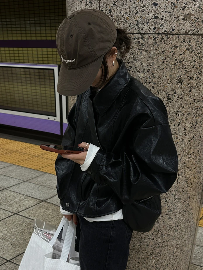 Jaet de cuero PU coreano Sle ort para mujer, ropa de motocicleta versátil Retro de Hong Kong Sle, Top de sensación de alta gama