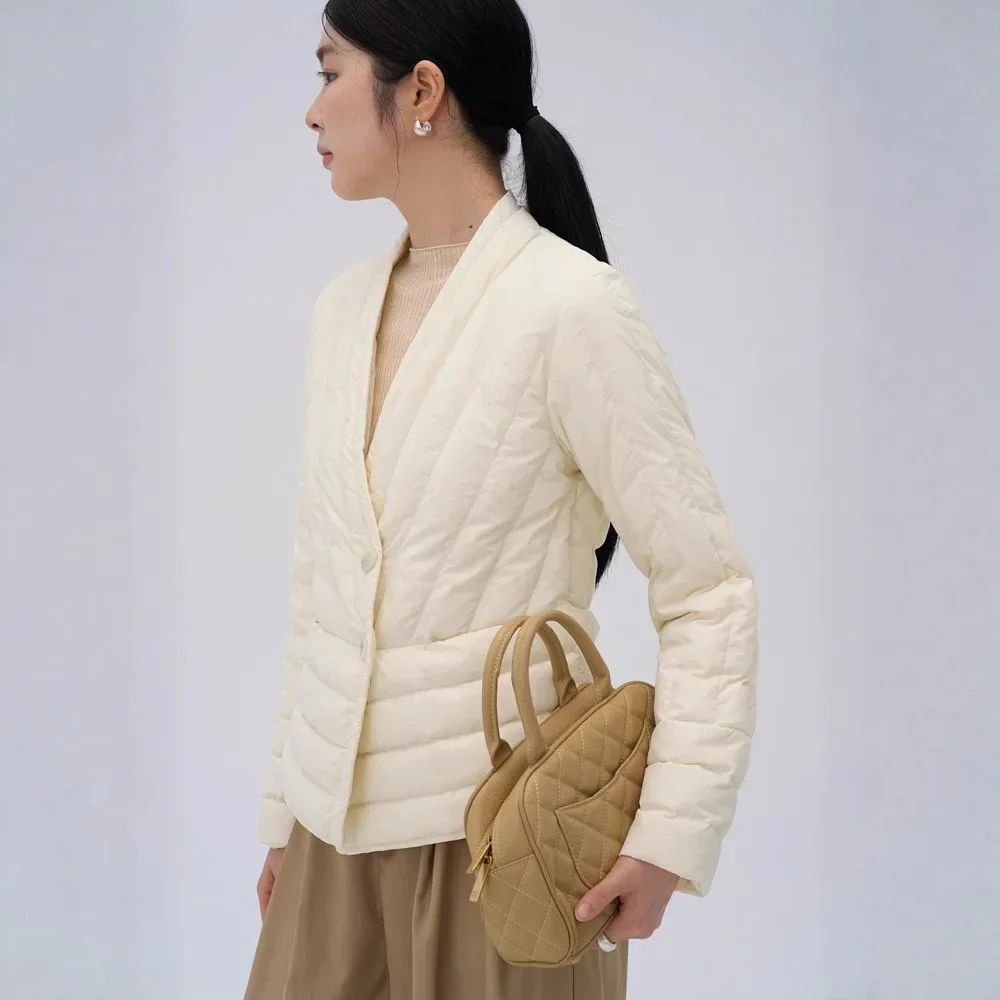 Autumn and Winter New Women's Down Jacket Commuting V-neck Lightweight Warm Jacket