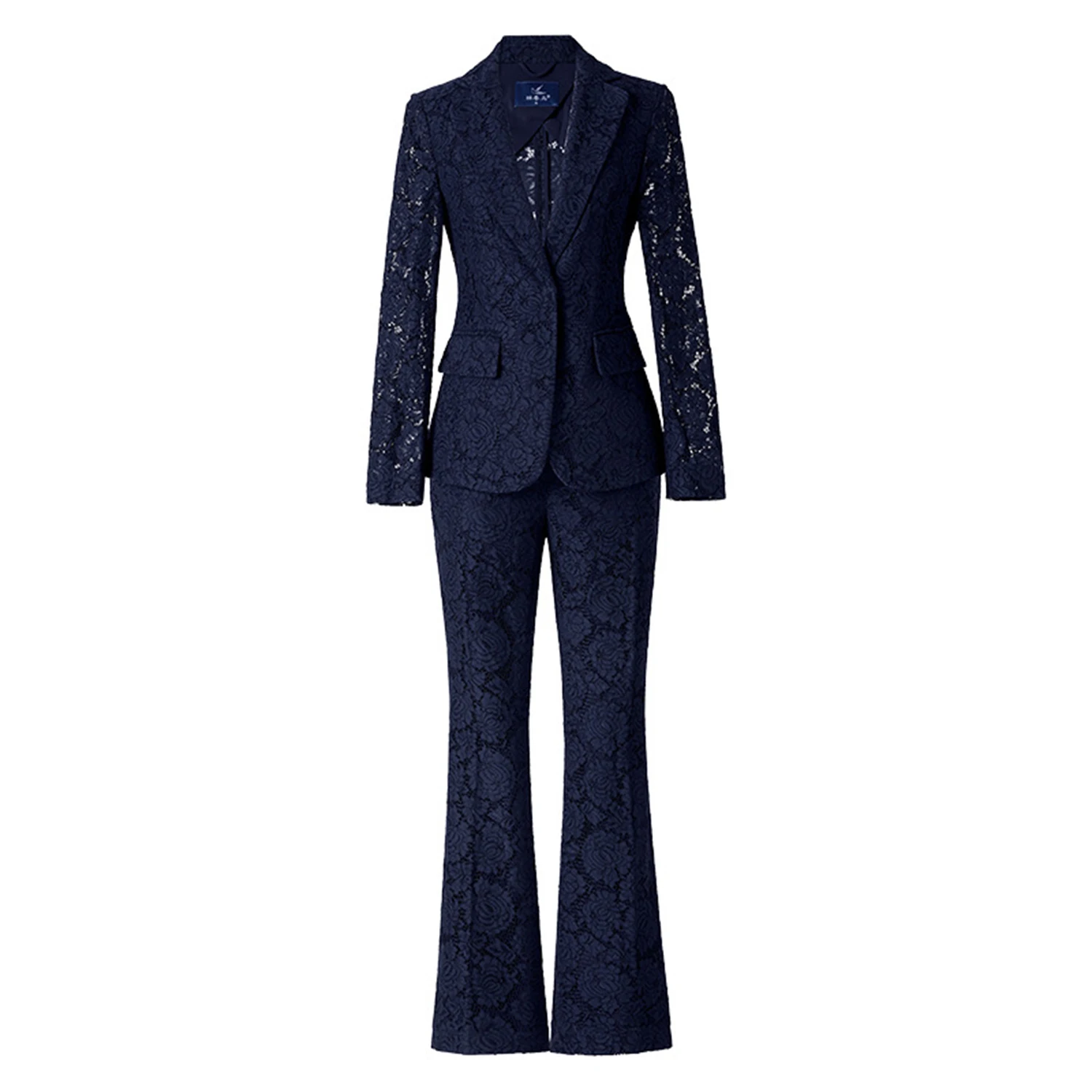 Luksusowy damski garnitur Allingentle z ażurowym wzorem, dopasowany krój, spodnium, dwuczęściowy zestaw, idealny do biura i na co dzień, możliwość personalizacji.