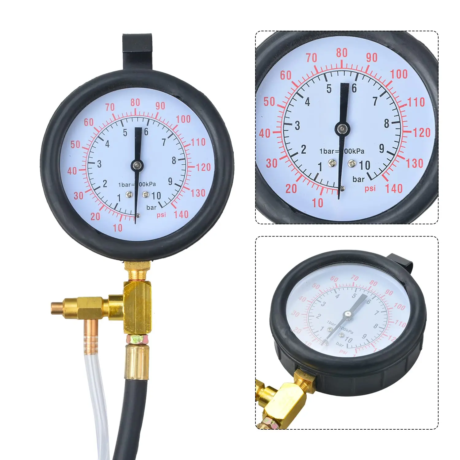 Quick Connection Fuel Injection Injector Pressure Tester Gauge Tools Kit 0-140 PSI with 9.49,7.89,6.30 Fuel Line Fittings Suitab