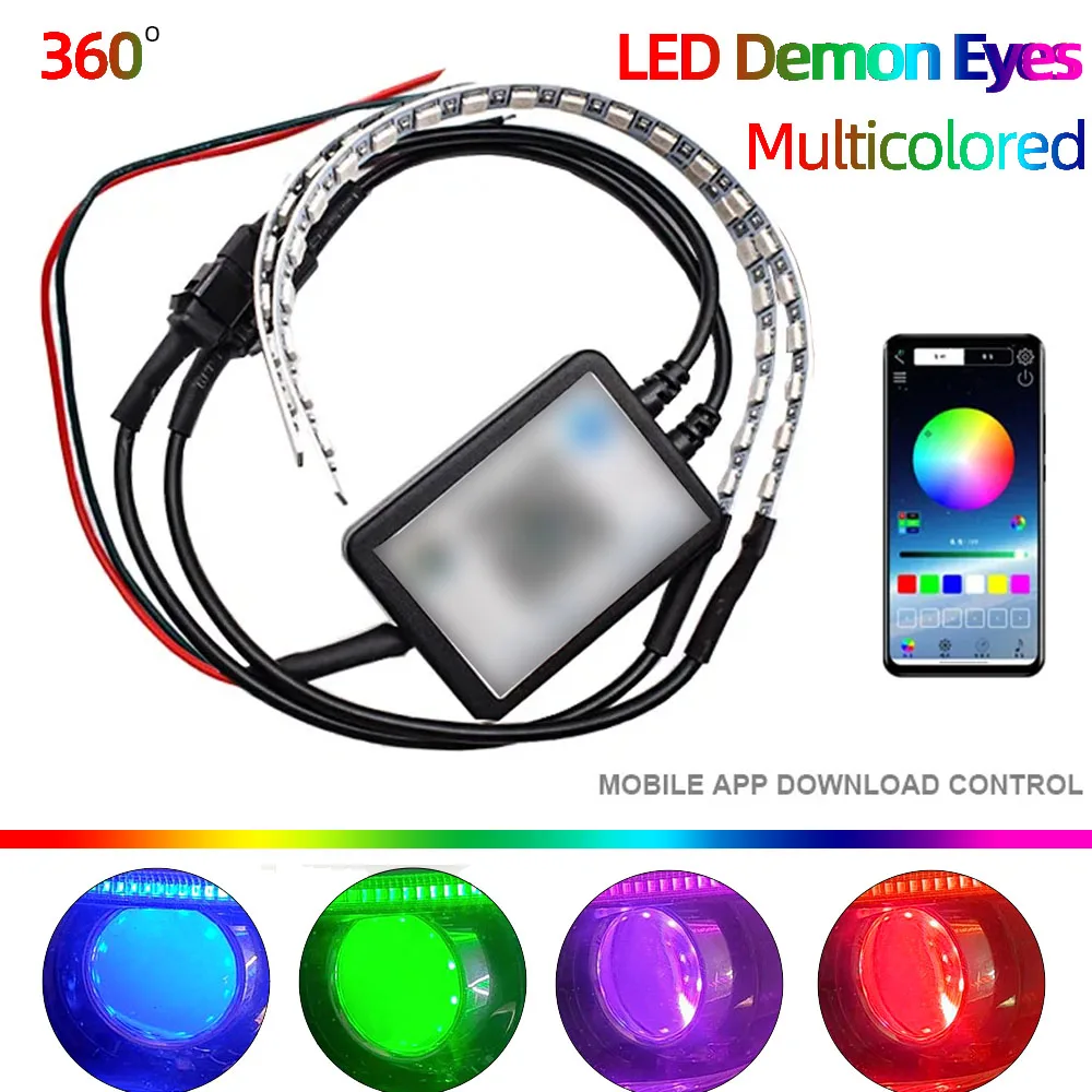 

RGB LED colorful APP Bluetooth Devil Demon Eyes FOR Car Motorcycle Accessories 2.5 3.0 Inch Q5 Projector Lenscar 360 Degree