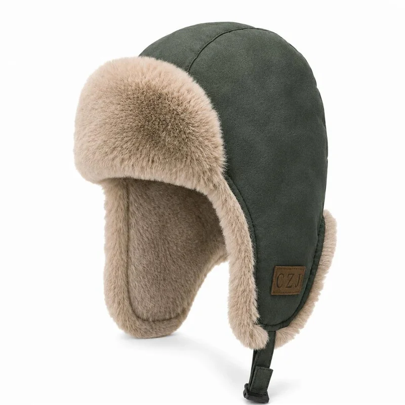 Winter Ear-protection Warm-keeping Hat Windproof Cold-resistant Thickly Padded Thick Leather PU Flight Hats