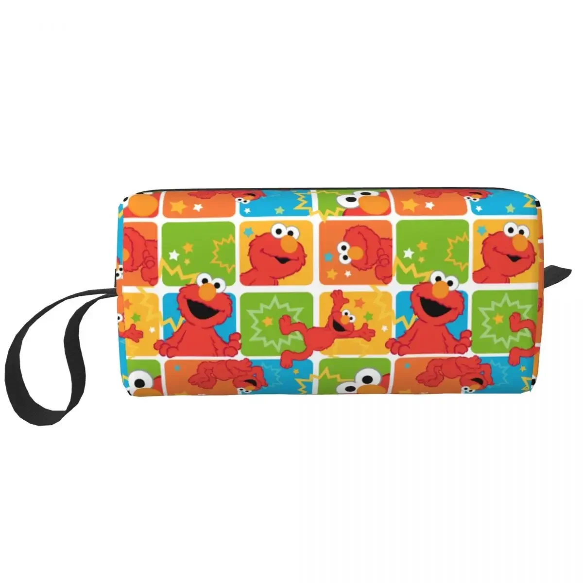 Colorful Elmo Grid Pattern Cookie Makeup Bag Pouch Cosmetic Bag Men Women Toiletry Bag Storage Pouch Bag