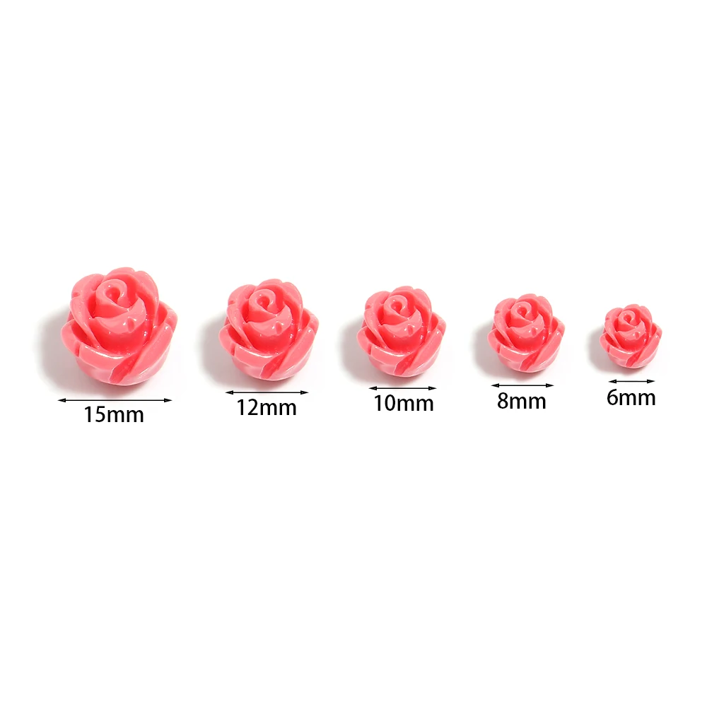 10Pcs Multisize Resin Beads Colorful Imitation Coral Flower Rose Shaped Loose Beads For Craft Bracelet Making DIY Charm Jewelry