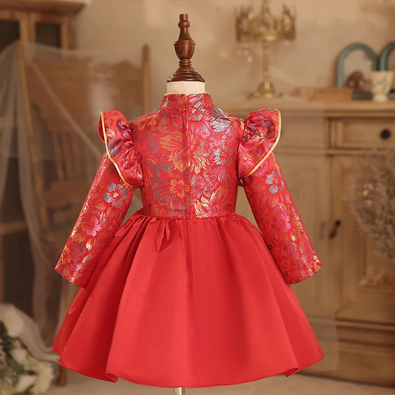 Children High End Birthday Baptism Princess Ball Gown Girls Fashion Long Sleeve Wedding Party Dress g192