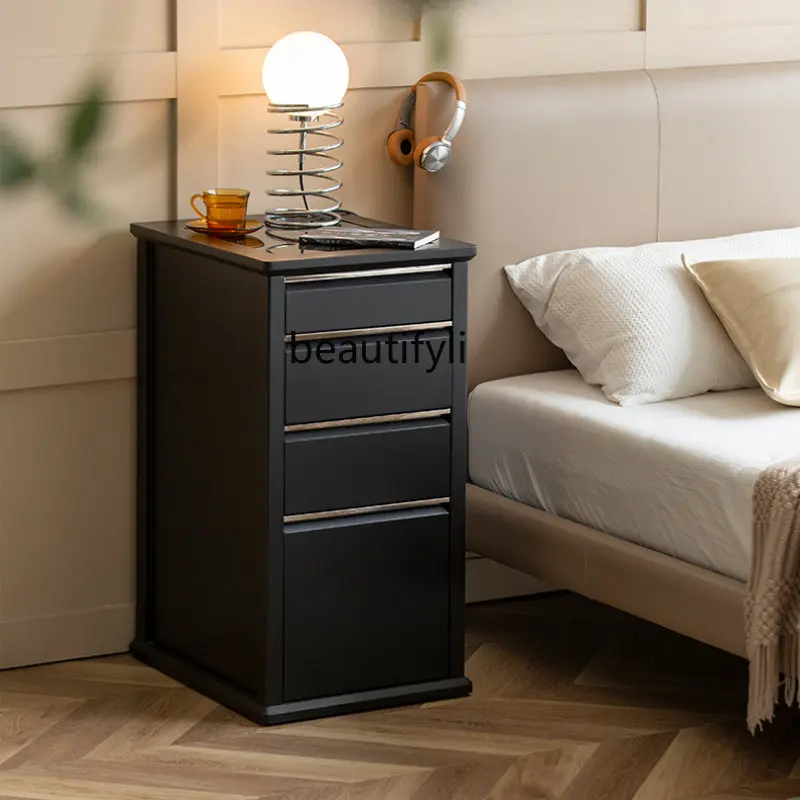 

Black High Bedside Cabinet with Light Advanced Creative Bedside Locker Jewelry Cabinet