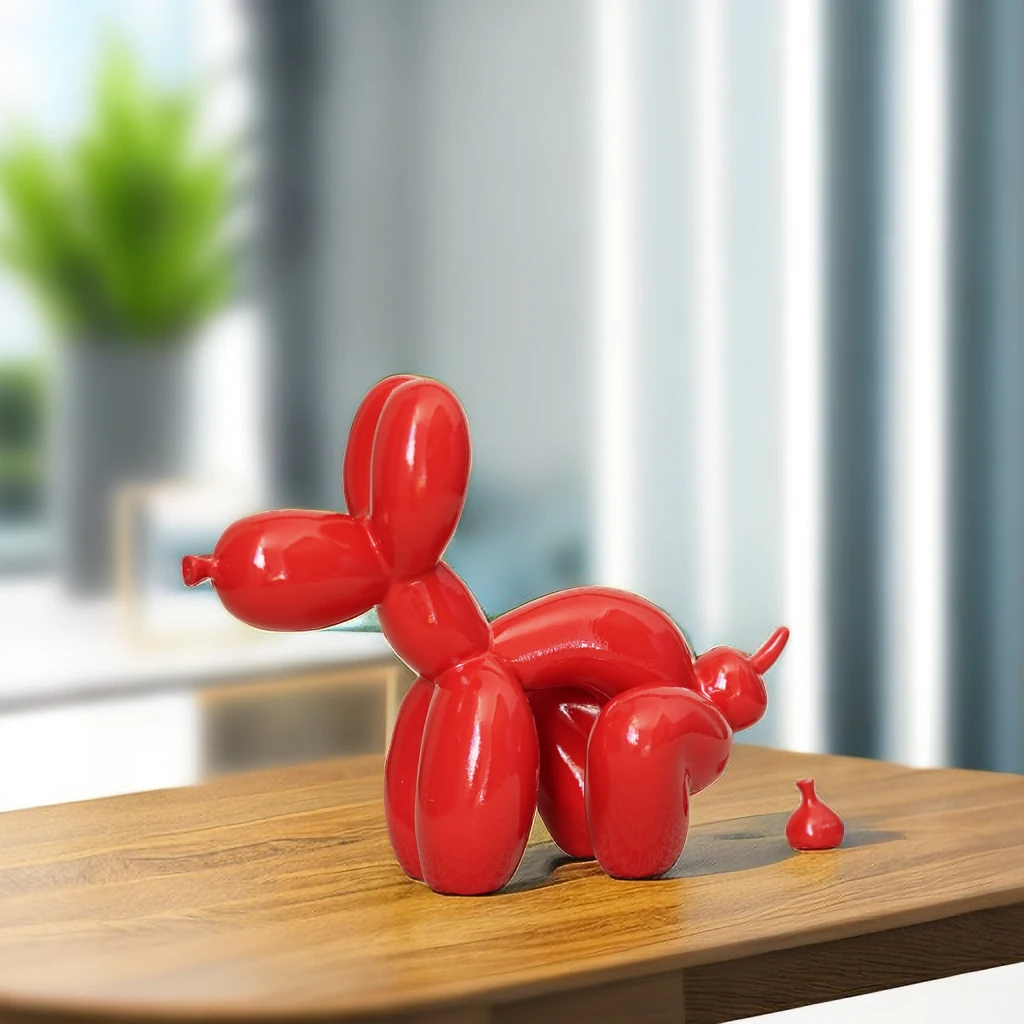 Vilead Funny Balloon Pooping Dog Sculptures Resin Pop Art Statue White Red Ornament Bathroom Home Decoration Accessories Object