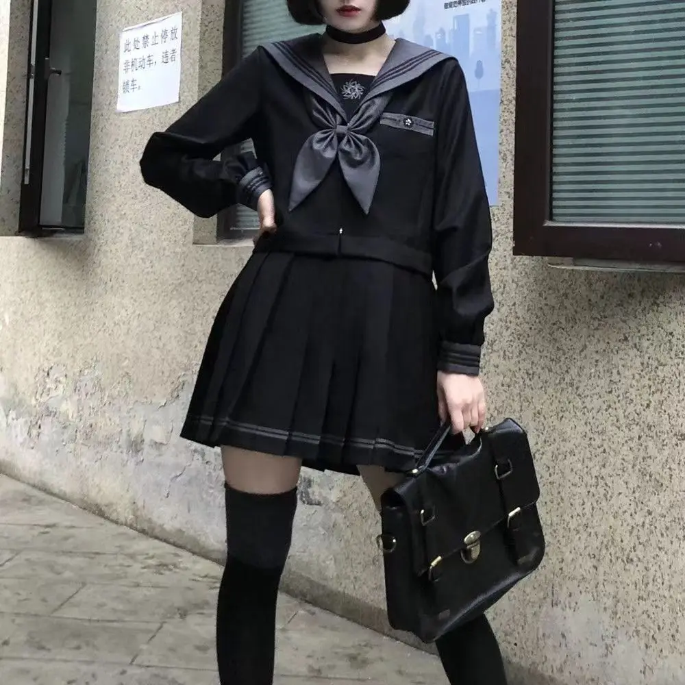 Uniformi da marinaio giapponesi e coreane uniformi ortodosse jk dark bad girl vestiti medi autunno e inverno abiti da scuola donna