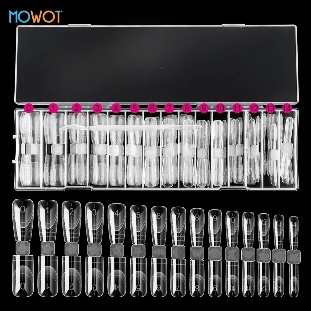 MOWOT New 75pcs Double-Sided Nail Dual Forms Square Coffin Acrylic Poly Nail Gel Molds 15 Sizes French Nail Extension Top Forms