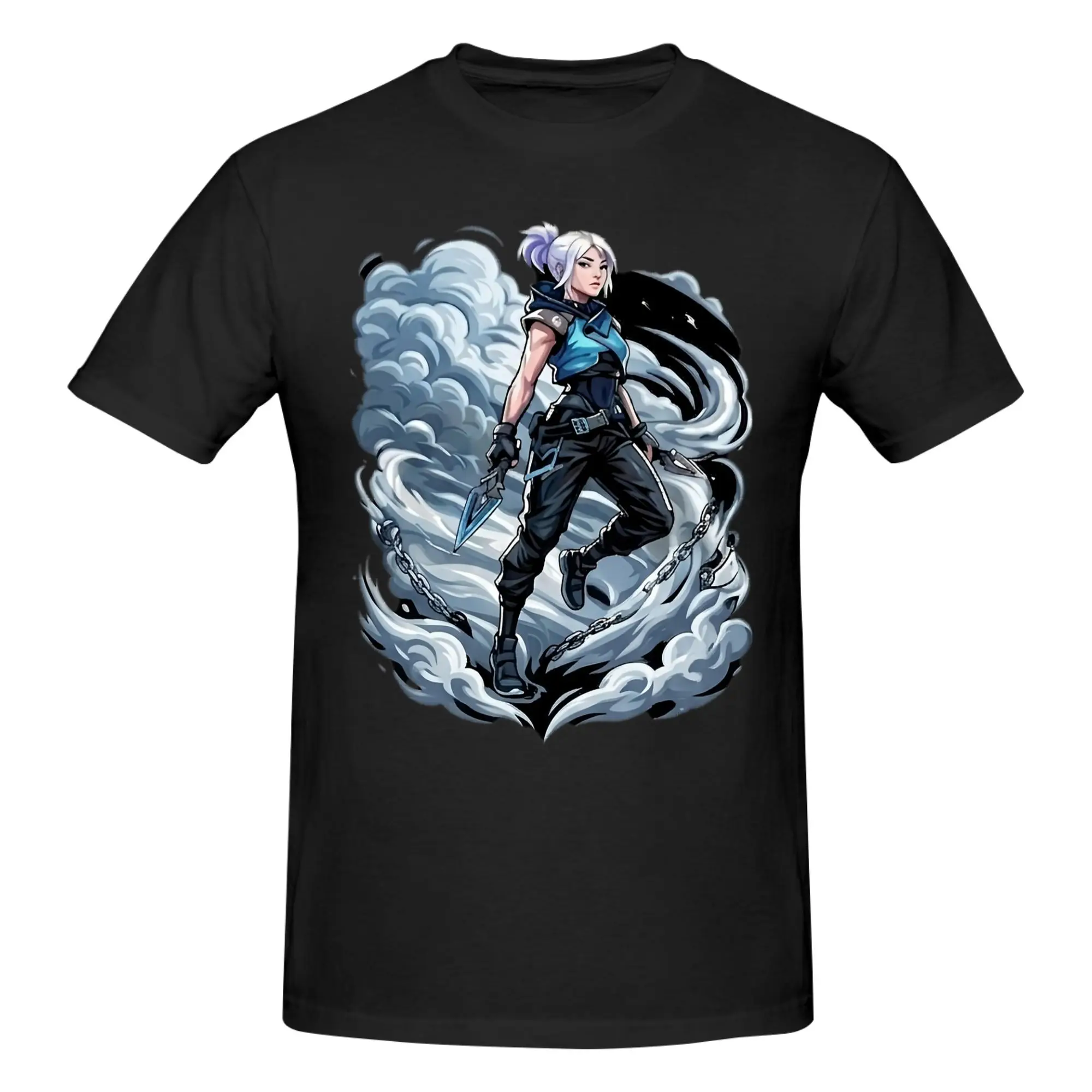 1 Piece Jett  Wind Assassin Funny Graphic 100% Cotton T-Shirt V-Valorant Stylized FPS Fans Tees Tops For Men
