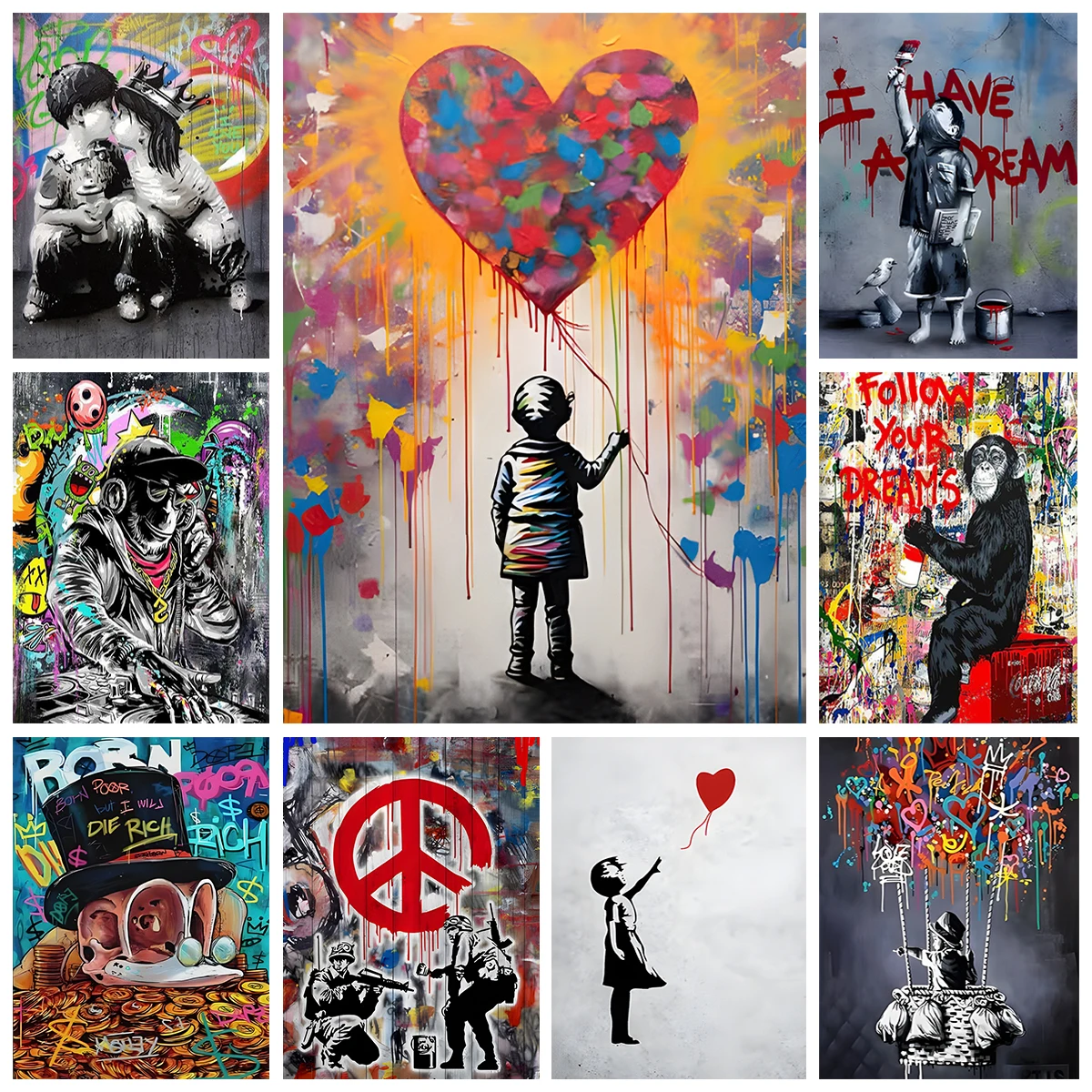 

Banksy 5D Diamond Painting Balloon Girl Home Wall Graffiti Art Decor Diamond Mosaic Embroidery Parent Child DIY Festival Gift