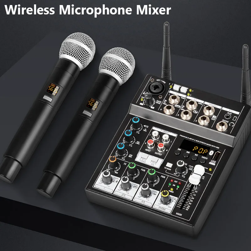 

Wireless Microphone With Audio Mixer Studio 4 Karaoke Mic Bluetooth DJ For TV Computer Home Party Show Church Wedding