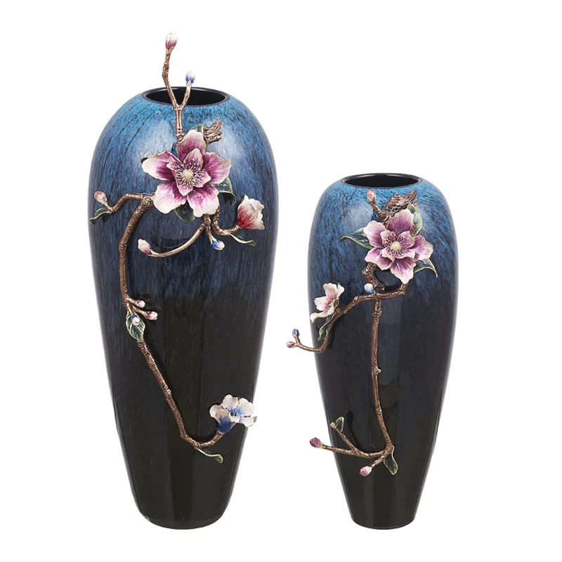 Ornamento per vaso smaltato, composizione floreale creativa del soggiorno dipinto a mano, nuova collezione di artigianato cinese per la decorazione della casa