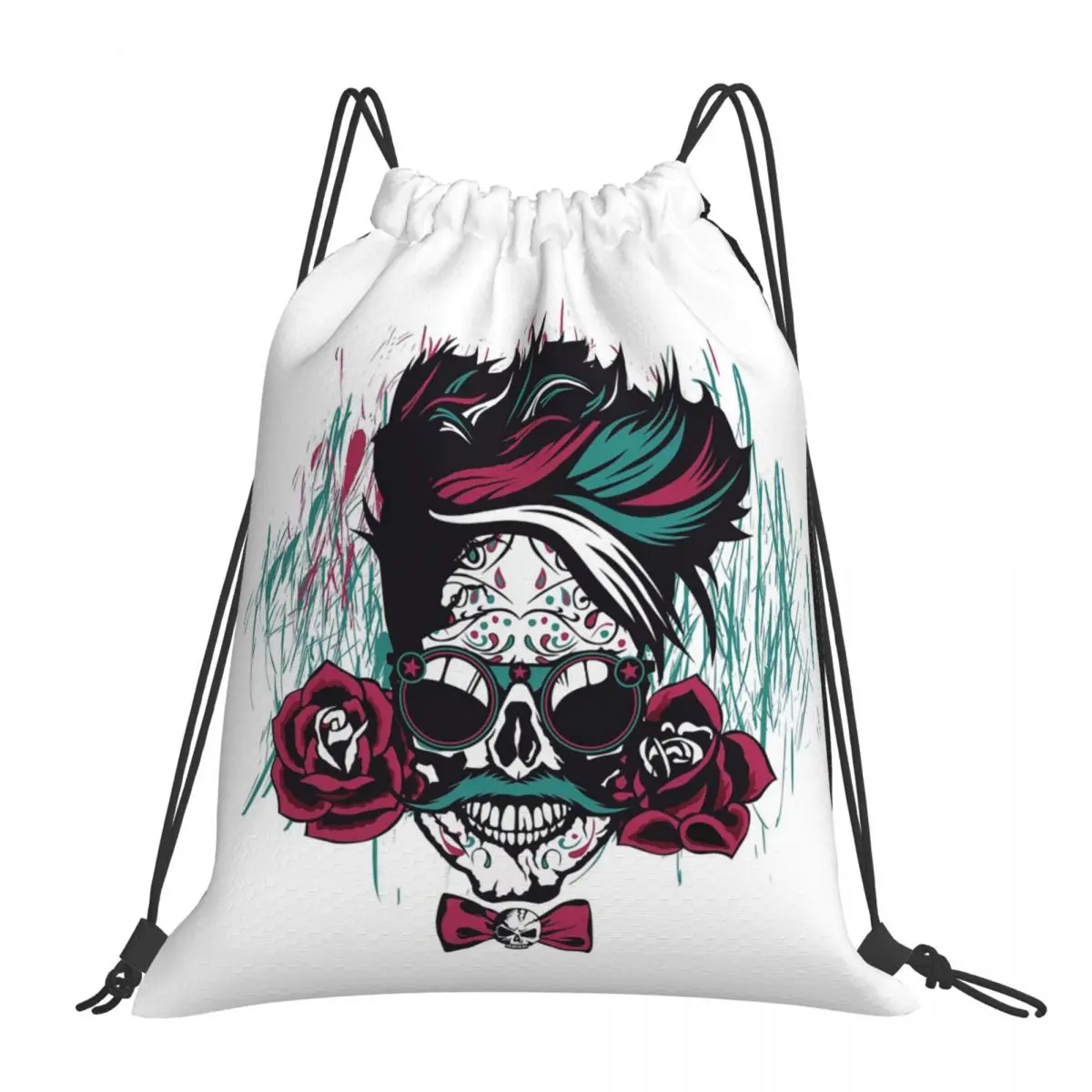 

Мексиканская голова черепа, хипстерские необычные рюкзаки с галстуком-бабочкой в стиле панк, портативные сумки на шнурке, сумка для мелочей, сумки для книг для мужчин и женщин, школьные
