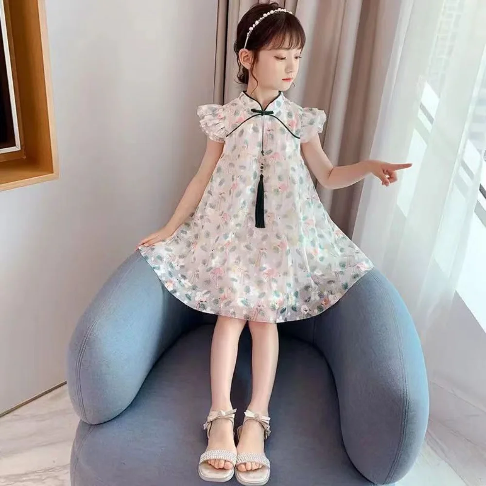 Baby Girls' Cute Qipao Dresses Party Chinese Style Clothes Kids Costume Children Chinese Short Sleeve Cheongsam Dress Wear