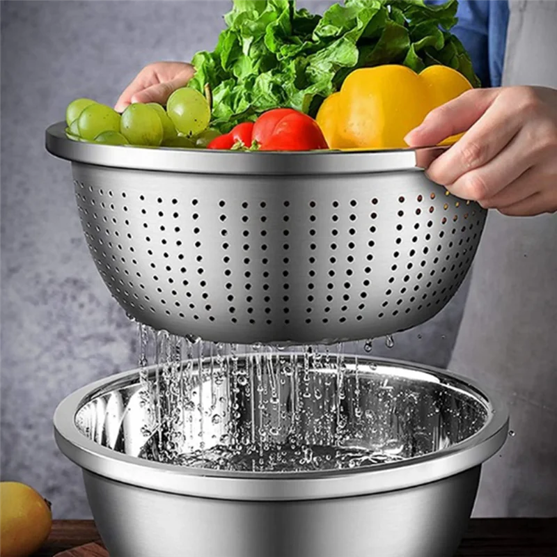 

2025 Trendstainless Steel Mixing Bowls, Salad Bowl, Metal Bowls With Water Filter Basin, Stainless Steel Basin Durable High Gual