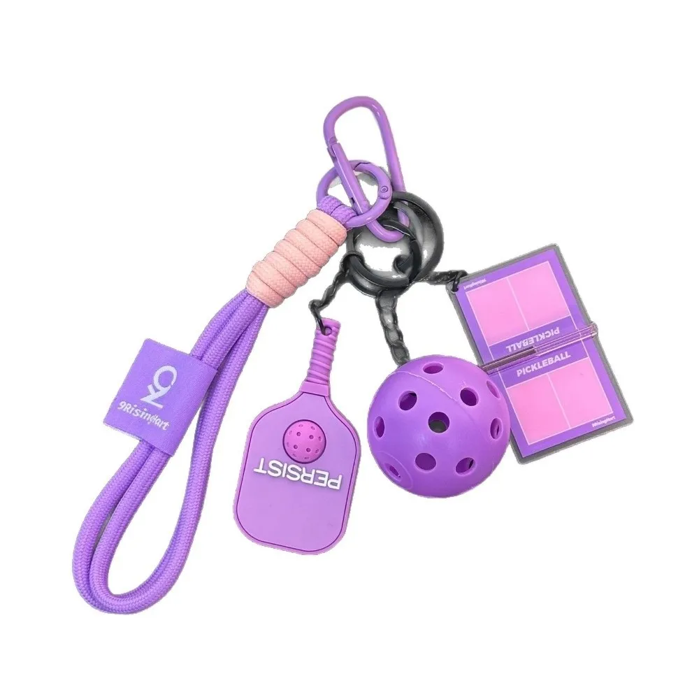 PVC Pickleball Paddle Set Keychain Detachable Dopamine Simulation Pickleball Keyring with Buckle Fitness Series Pendant