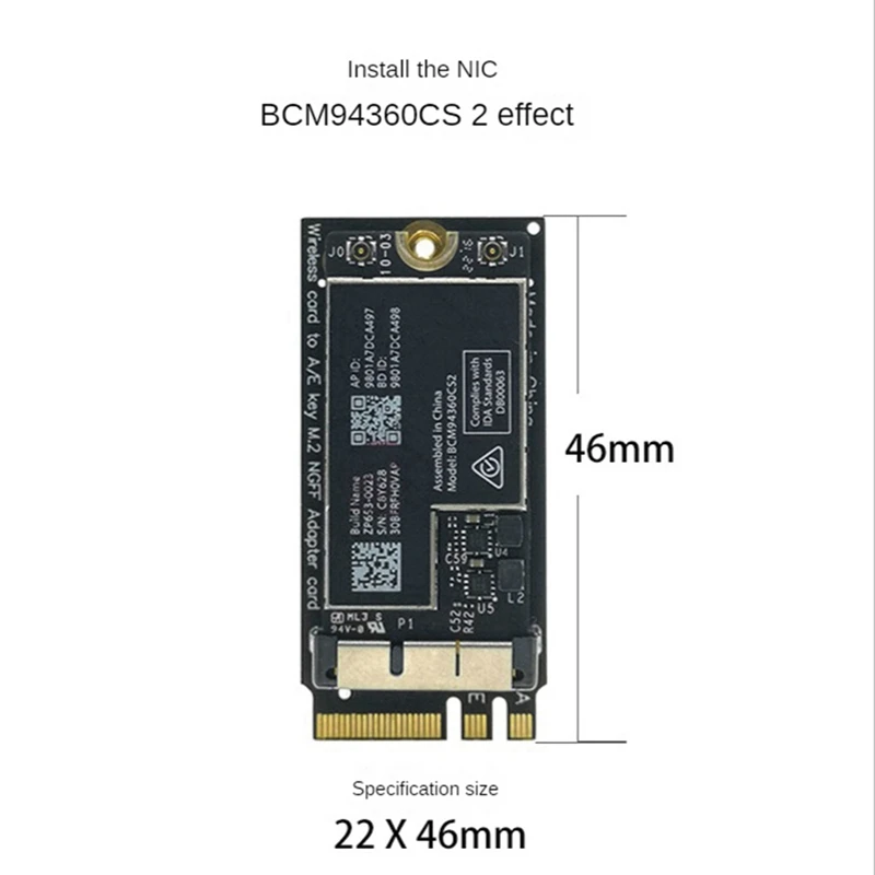 BCM94360CS2 Dual Band Wifi Card + NGFF M.2 Key A/E Adapter Card WIFI BT 4.0 802.11Ac Card for 11Inch A1465 13Inch A1466-A73M image 6