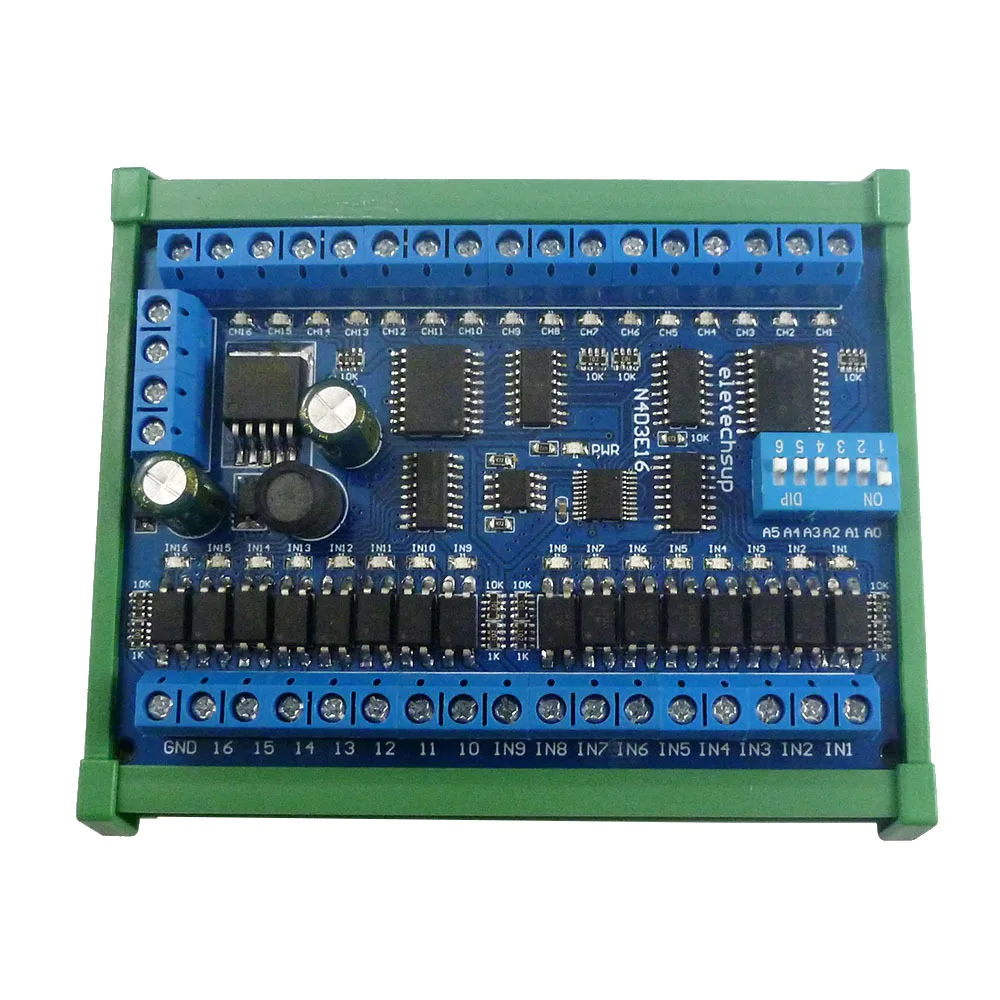 

DC 6.5-30V 16CH RS485 Input Output Port Remote Control Switch PLC IO Expansion Board DIN35 Modbus RTU NPN Low Level Module