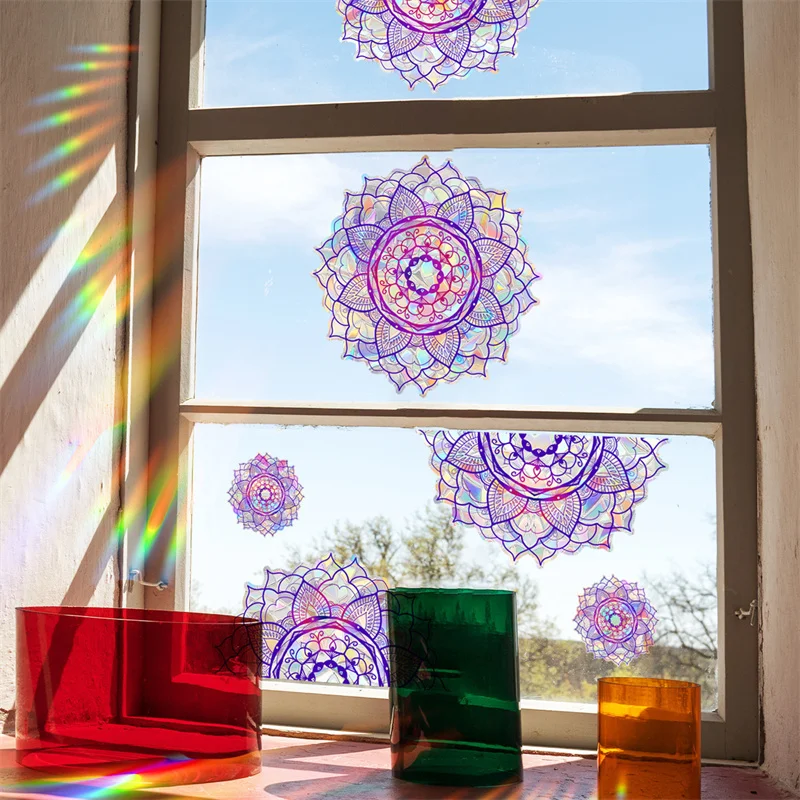 Mandala Flower Sun Catcher Stickers Bohemian Mandala Rainbow Maker Stickers PVC Suncatcher Electrostatic Window Sunlight Decals