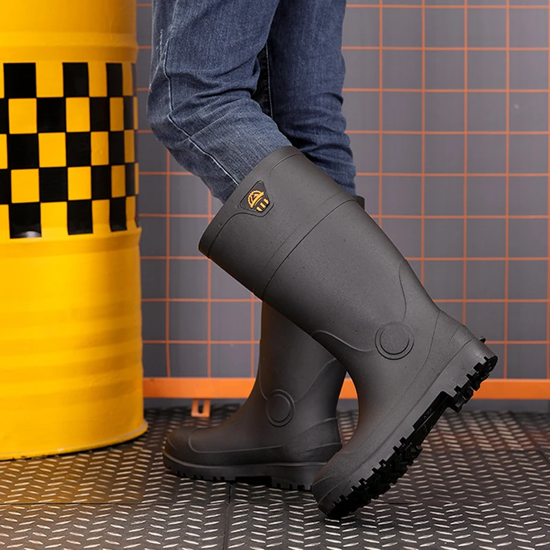 New Steel Toe Rain Boots Men\'s Anti-Puncture Waterproof Shoes Outdoor High Top Anti-Slip Anti-Smash Wear-Resistant Water Boots