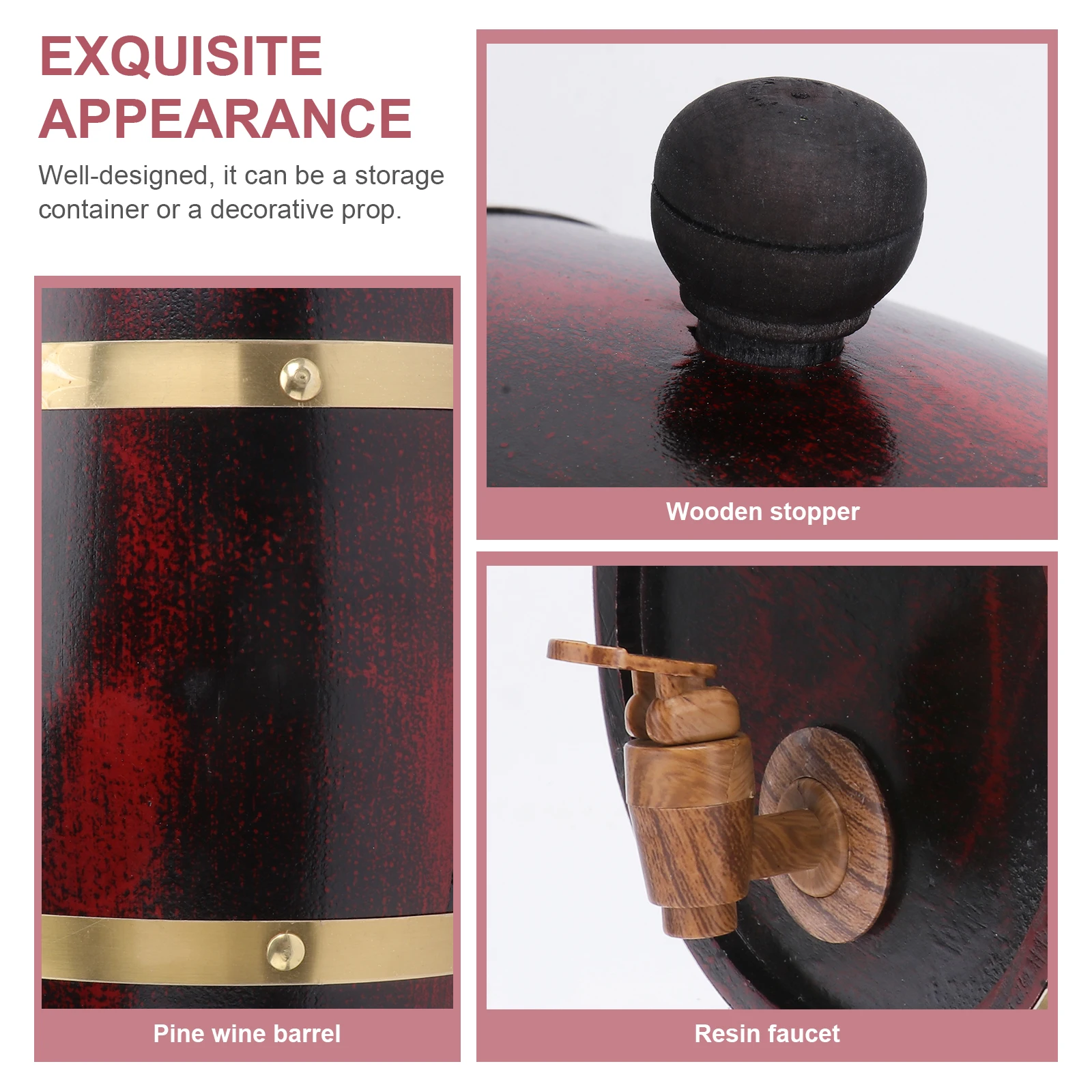 

1pc 3 Liters Wooden Wine Barrel Dispenser Red Wood Bucket For Bar Beer Cask Storage Container Kitchen Bar Decor Props