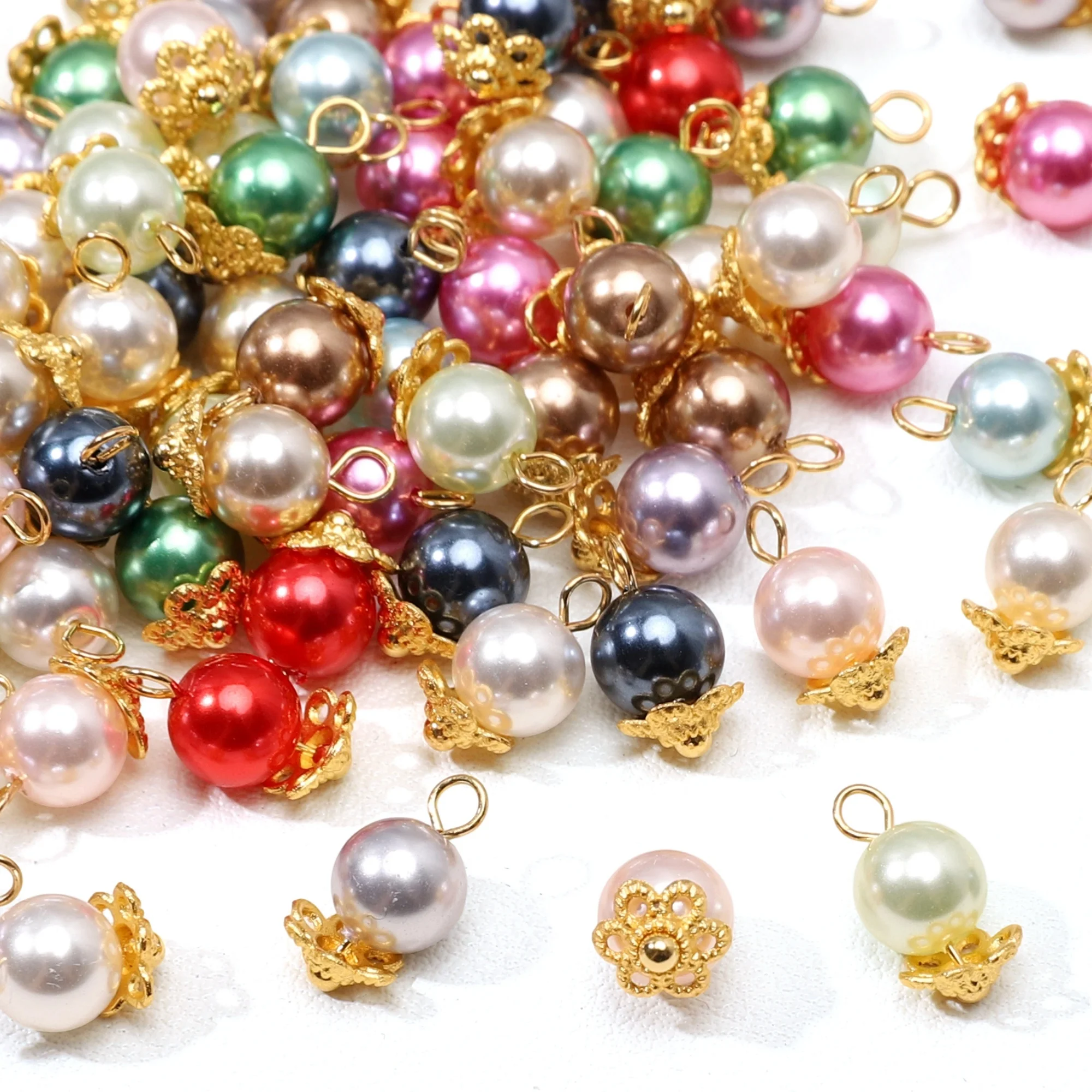 5pcs 6mm Imitation Pearl Beads Colorful Round Glass Charms DIY Jewelry Making Findings for Earring Necklace Bracelet Accessories