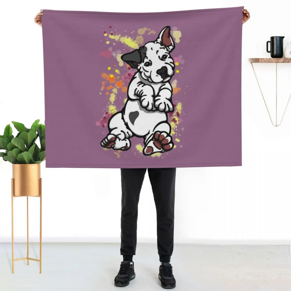 Black Ear Bull Terrier Puppy Throw Blanket Fashion Sofas Hair for winter Shaggy halloween Plaid Blankets