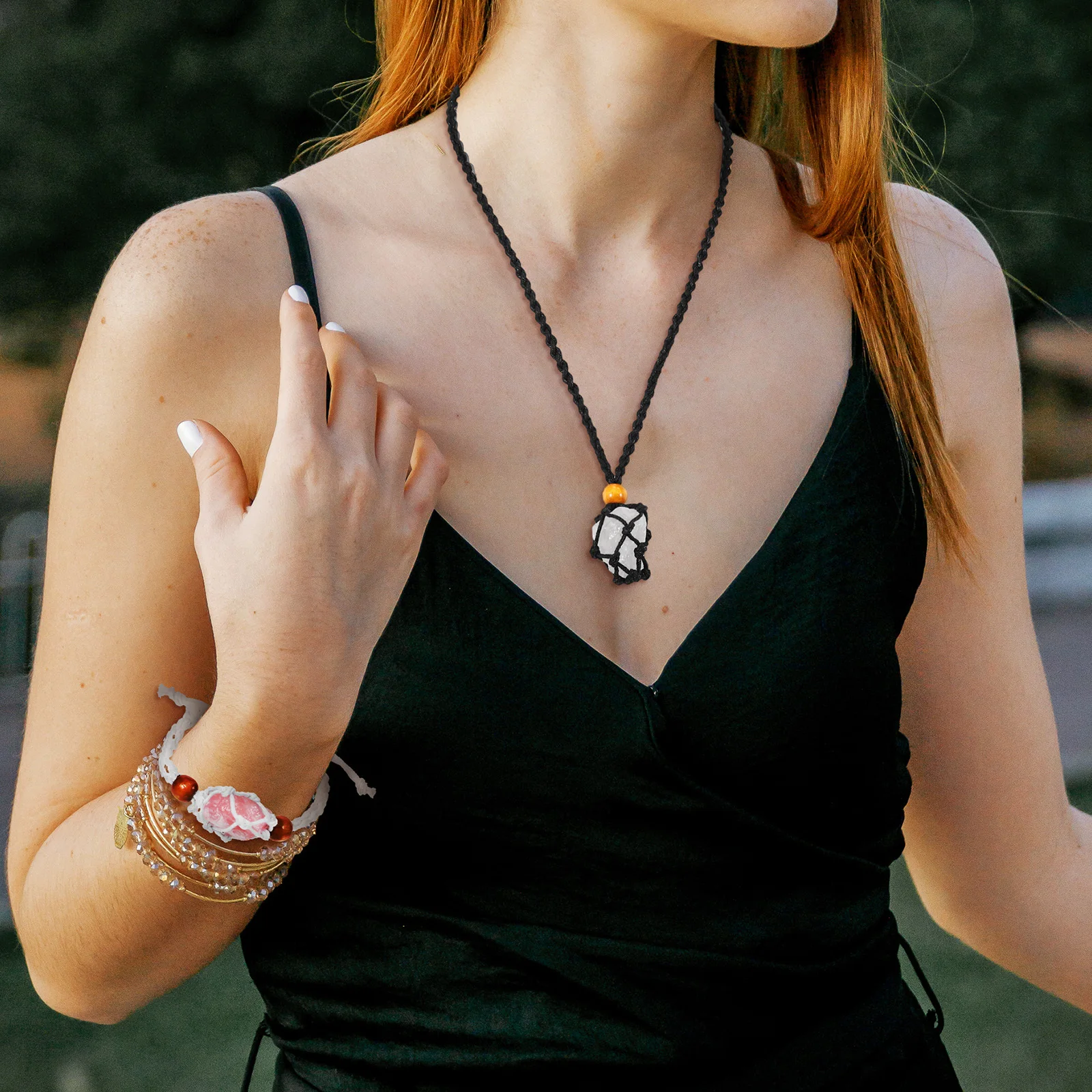 

Woven Necklace Bracelet Set Natural Stones Multiple Colors Easy to Work with Comfortable Wear DIY Jewelry Stone Holder Necklace