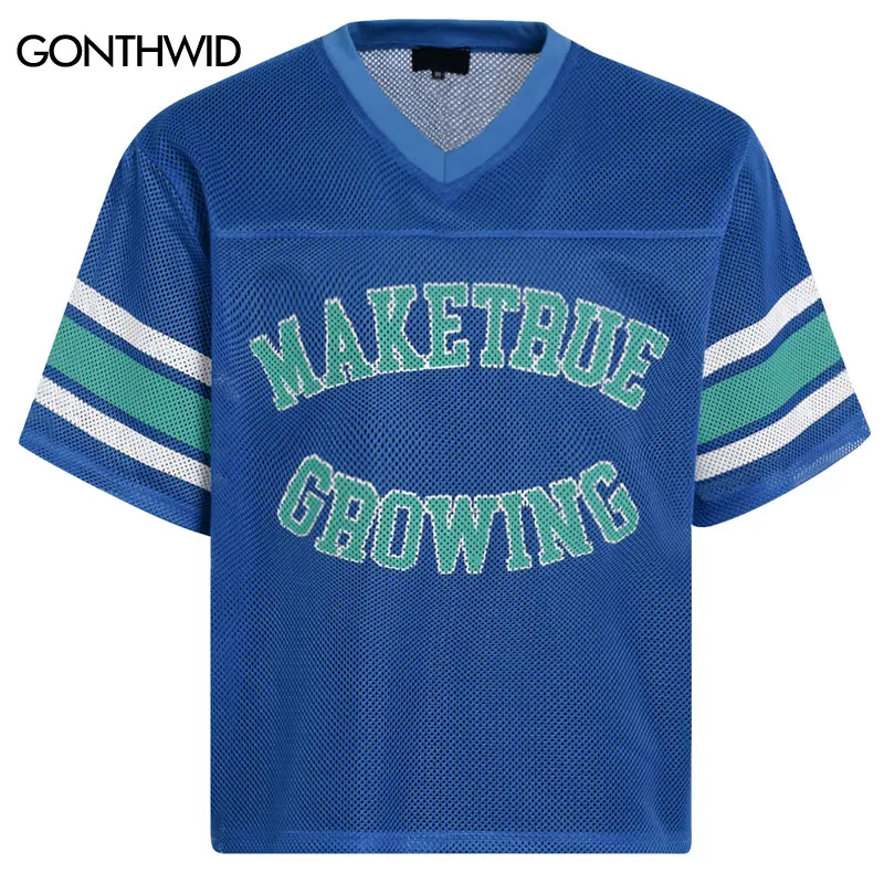 

Vintage Jersey Mesh T-Shirt Y2K Graphic Printed Sports Breathable Quick Drying V-Neck Tshirt Streetwear Hip Hop Summer Baggy Top