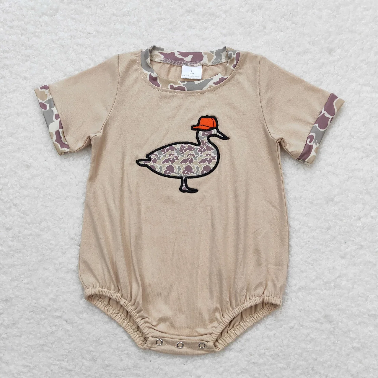 Wholesale Kids Newborn Embroidery Camo Duck One-piece Coverall Bodysuit Baby Boy Toddler Romper Jumpsuit Short Sleeves Clothing