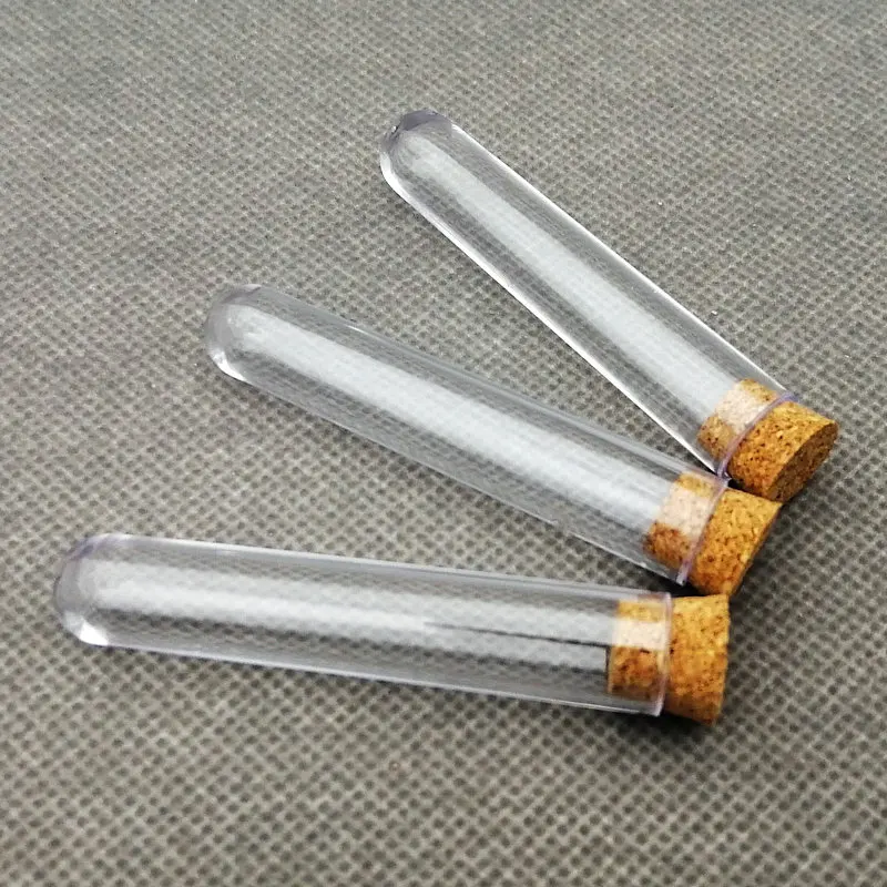 

30pcs 12x60mm Transparent Plastic Test Tubes With Corks ,Party Candy Bottle with Round Bottom，Wedding Gift Vial