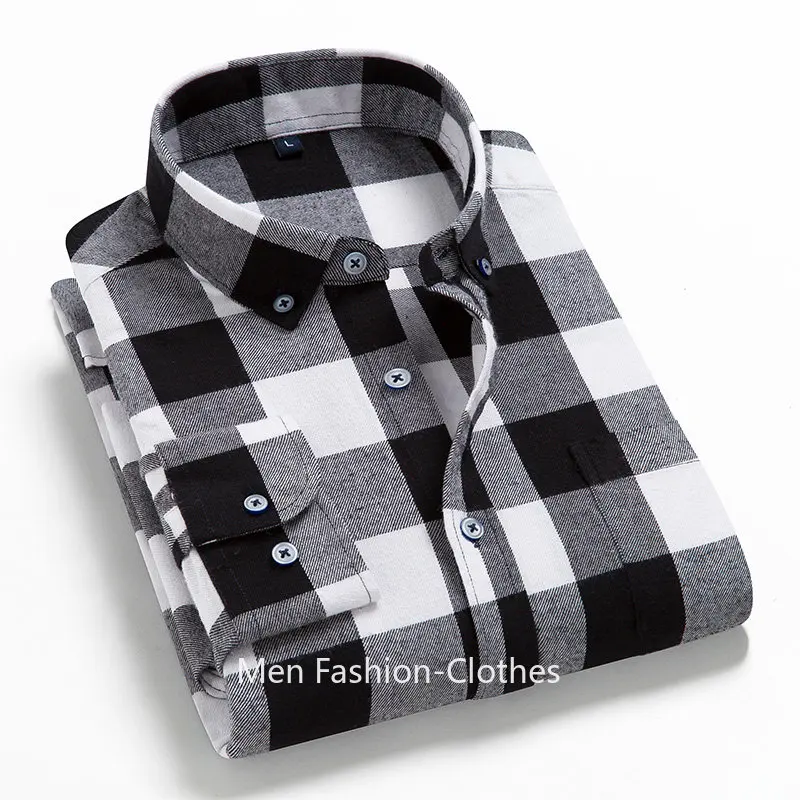 2023 Man Plaid Shirts Cotton Chemise  Male Blouses Casual Long Sleeve Formal Business Shirt  Men's Clothing