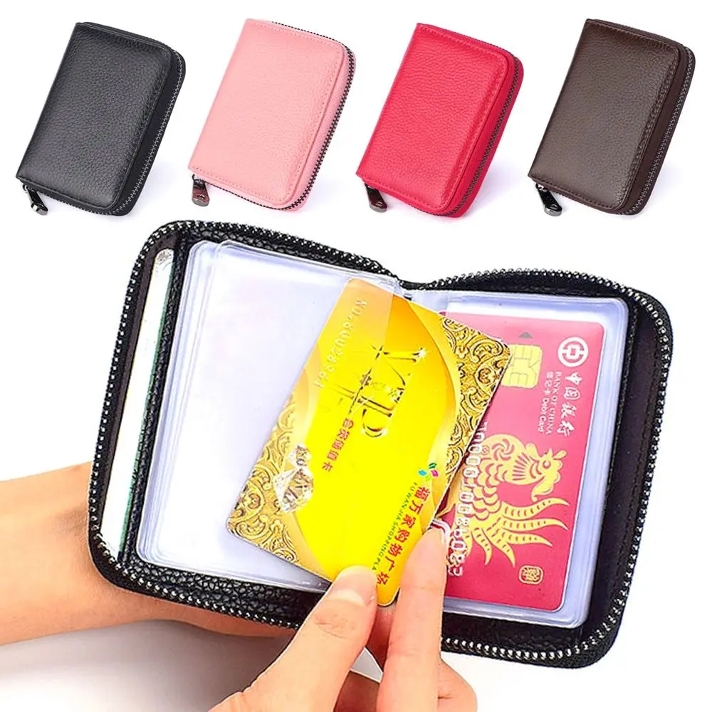 Practical Women Men 20 Detents Credit Card Holder Multi-function Zipper Leather Wallet Business Card Purses Fashion Card Case