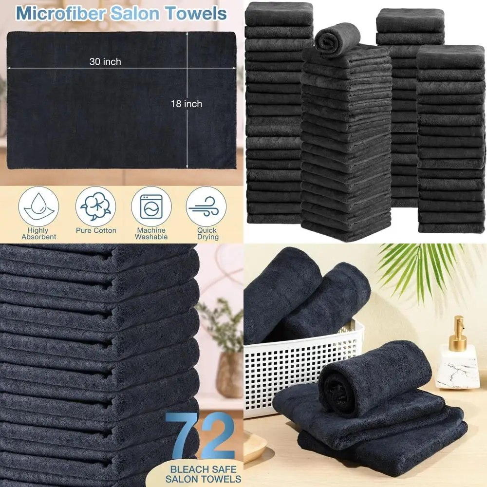 

Массовые полотенца для сушки волос из микрофибры, 72 предмета, 18x30 дюймов, устойчивые к отбеливанию, идеально подходят для использования в салоне, спортзале, спа и парикмахерской (черные)
