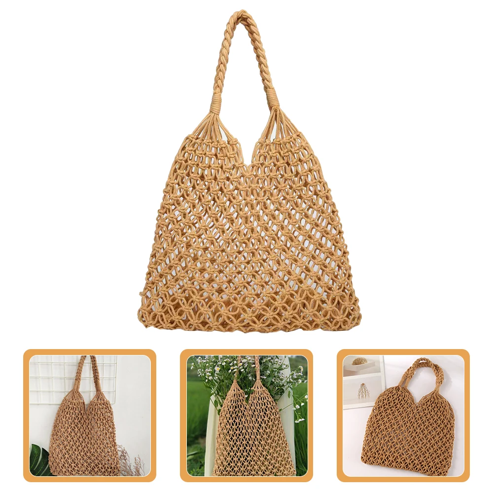 

Stylish Woven Tote For Women Summer Shoulder Handbag Crochet Cotton Rope Large Capacity Shopping Travel Bag Outdoor