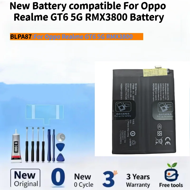 

New Battery compatible For Oppo Realme GT6 5G RMX3800 BLPA87 5800mAh Mobile Phone Batteries+Free Tools