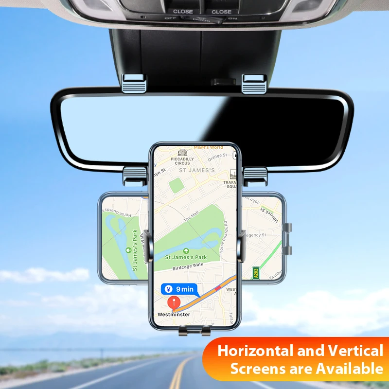 Adjustable Rotatable Car Cell Phone Holder Clip-On Bracket for Rearview Mirror Navigation Interior Accessory Support