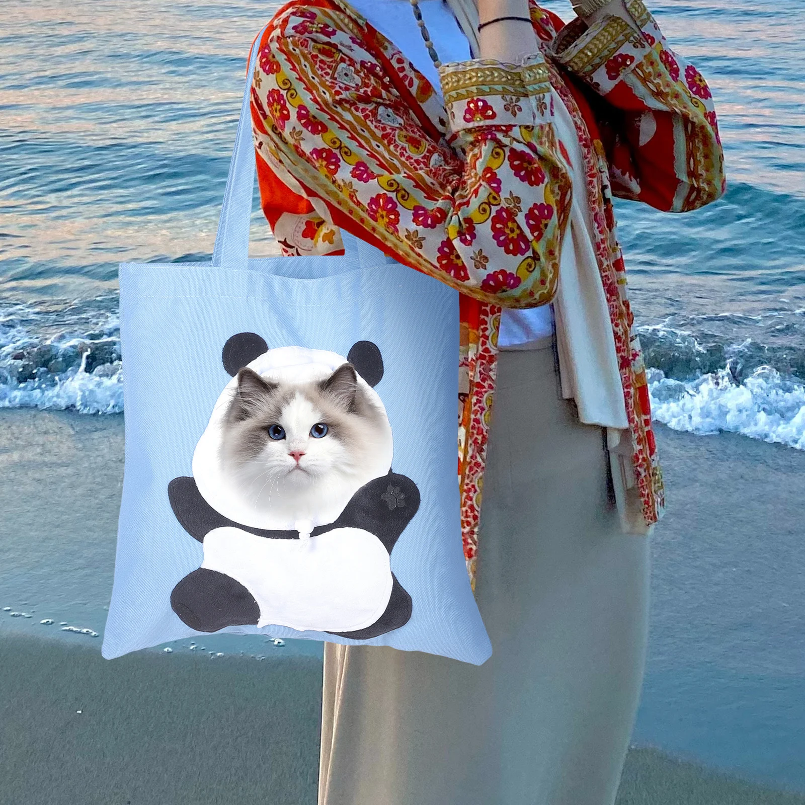 

Cat Carrier Bag Portable Pet Canvas Shoulder Bag Breathable Comfortable Panda Shape Tote for Travel Hiking Outing