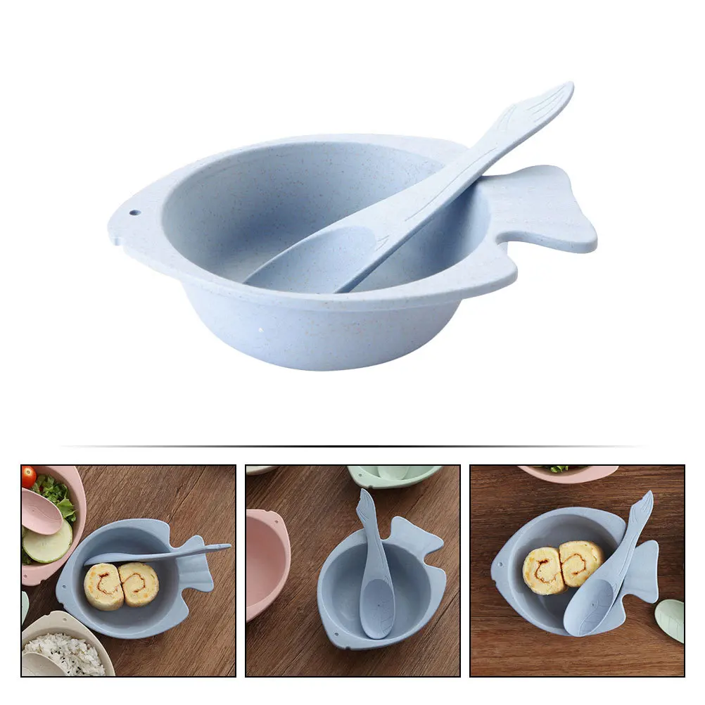 

1 Set Fish Shaped With Spoon Unbreakable Cereal Rice Soup Bowl For Home Kitchen Restaurant Outdoor Camping Lightweight Durable