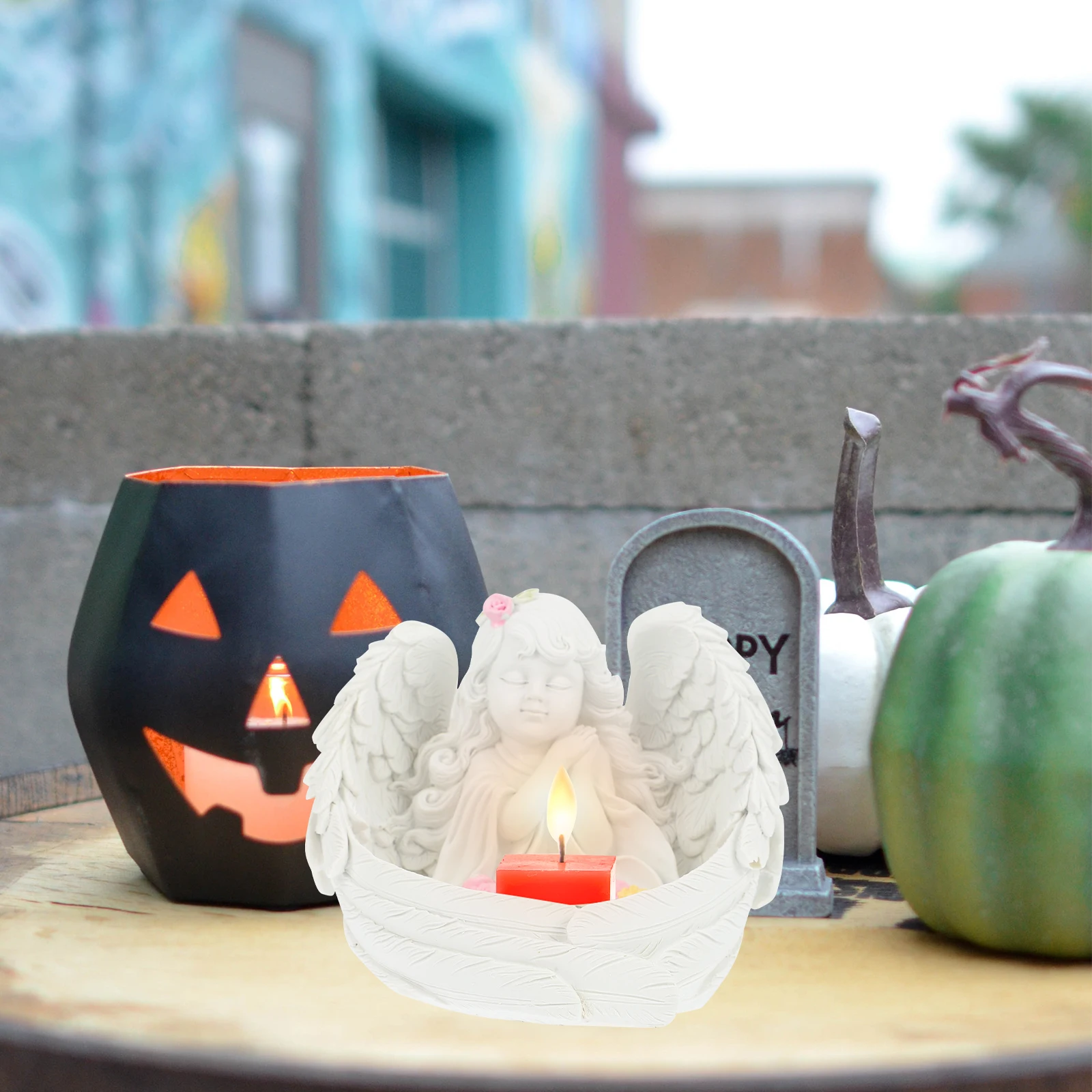 

1pc Home Candlestick Decor Angel Artificial Angel Holder Candlestick Handicraft Resin Sculpture Christmas Candleholder