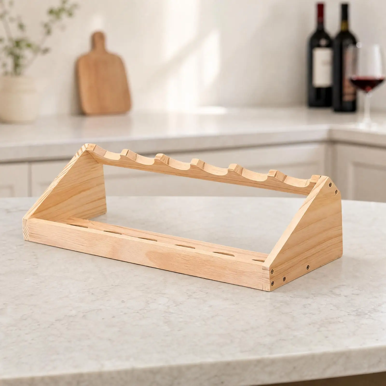 Vintage Wood Wine Rack Tabletop Bottle Storage Stand with Inclined Open Frame for Counter Shelf Kitchen Pub Organization