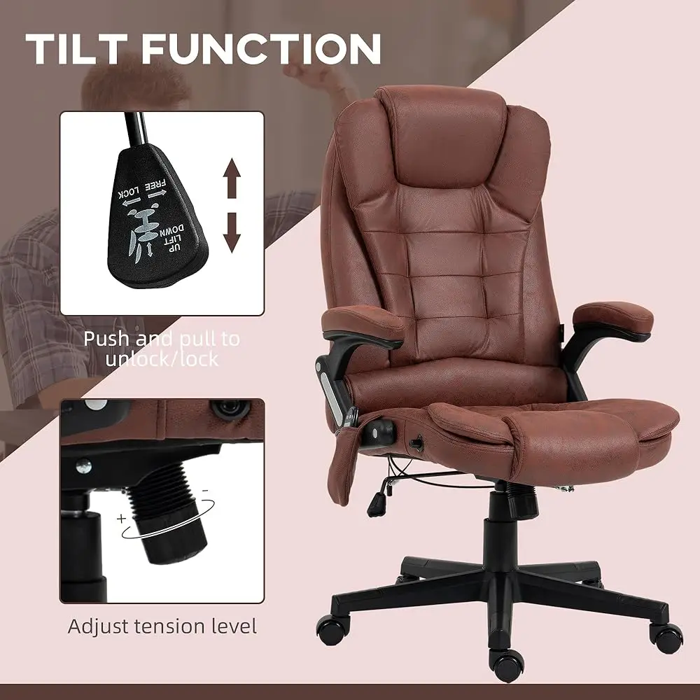 6 Point Vibrating Massage Office Chair With Heat, Microfiber High Ba Executive Office Chair With Reclining Backrest, Padded