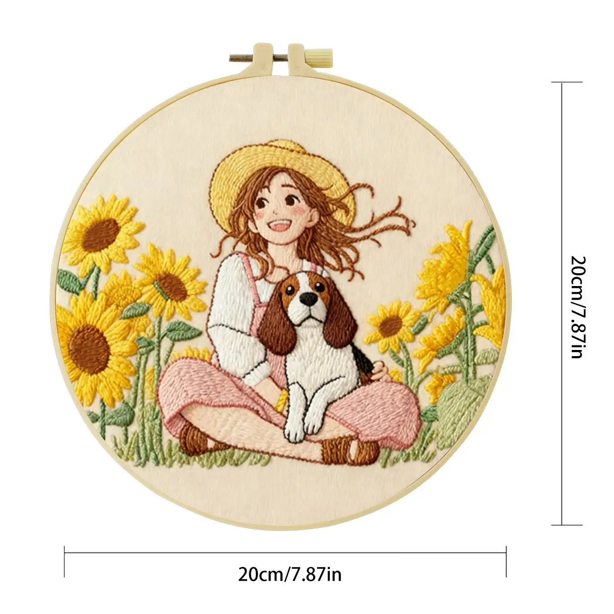 1 Stück 20X20CM/15X15CM 7,87/6,3 Zoll Mädchen und Hund Stickerei Starter-Kit DIY-Kit DIY-Stickerei-Set Handarbeiten Heimdekoration – Detail 4