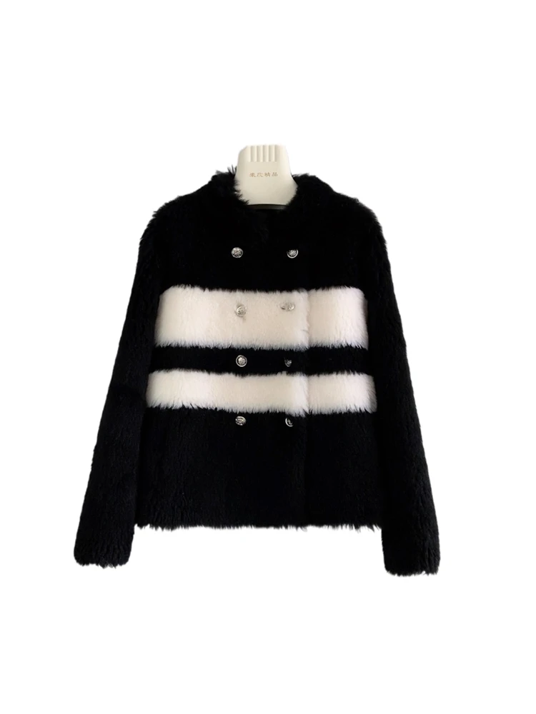 Basha wool black and white splicing short style sheep shearing velvet composite fur small temperament pure wool autumn