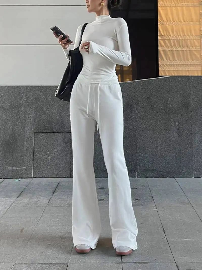 Neue Sport Freizeit Boden Hosen frauen Herbst Boot Cut Hosen Beiläufige Lose Mode Frauen Hosen 2025 Neue Weiß Koreanische 75X5