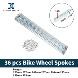 X autohaux Bicycle Spokes Bike Wheel Spokes 14G 273mm 277mm 283mm 287mm 291mm 295mm 299mm 305mm Length Carbon Steel Galvanized