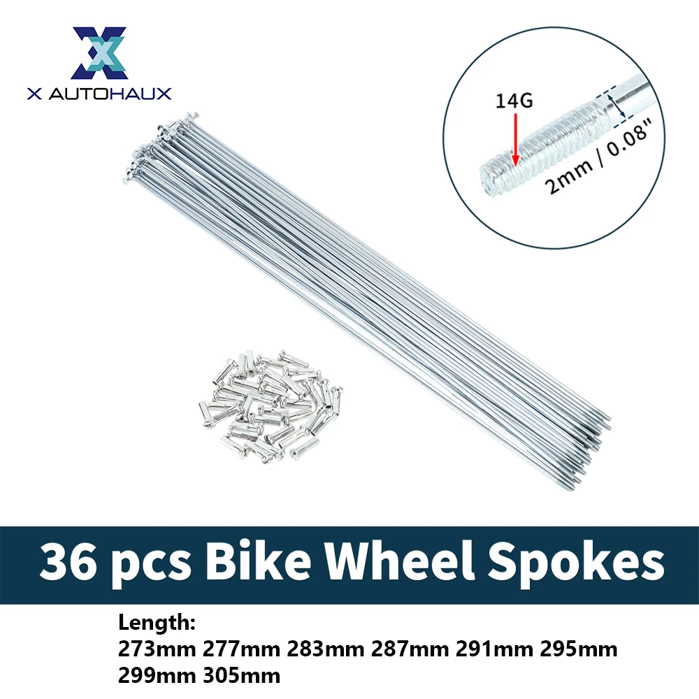 X autohaux Bicycle Spokes Bike Wheel Spokes 14G 273mm 277mm 283mm 287mm 291mm 295mm  299mm 305mm Length Carbon Steel Galvanized